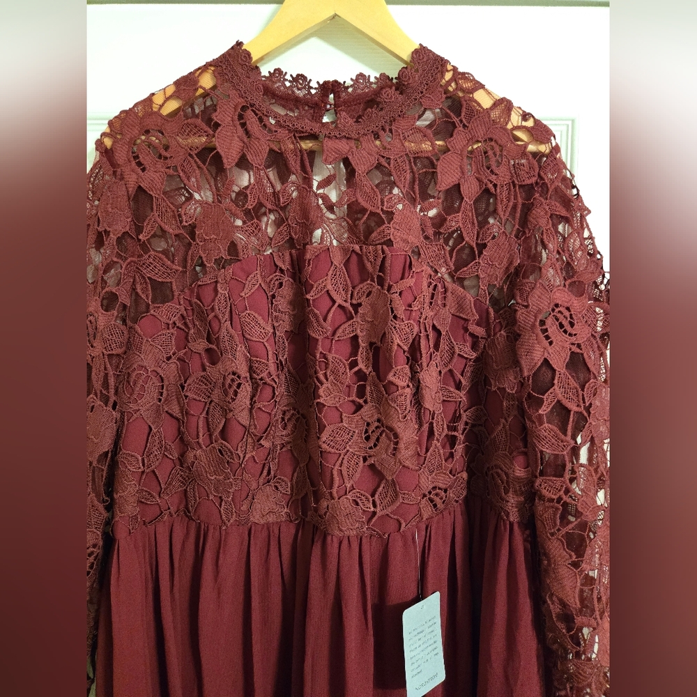 Chi Chi London Deep Red Lace Long Sleeve Dress - Picture 5 of 16